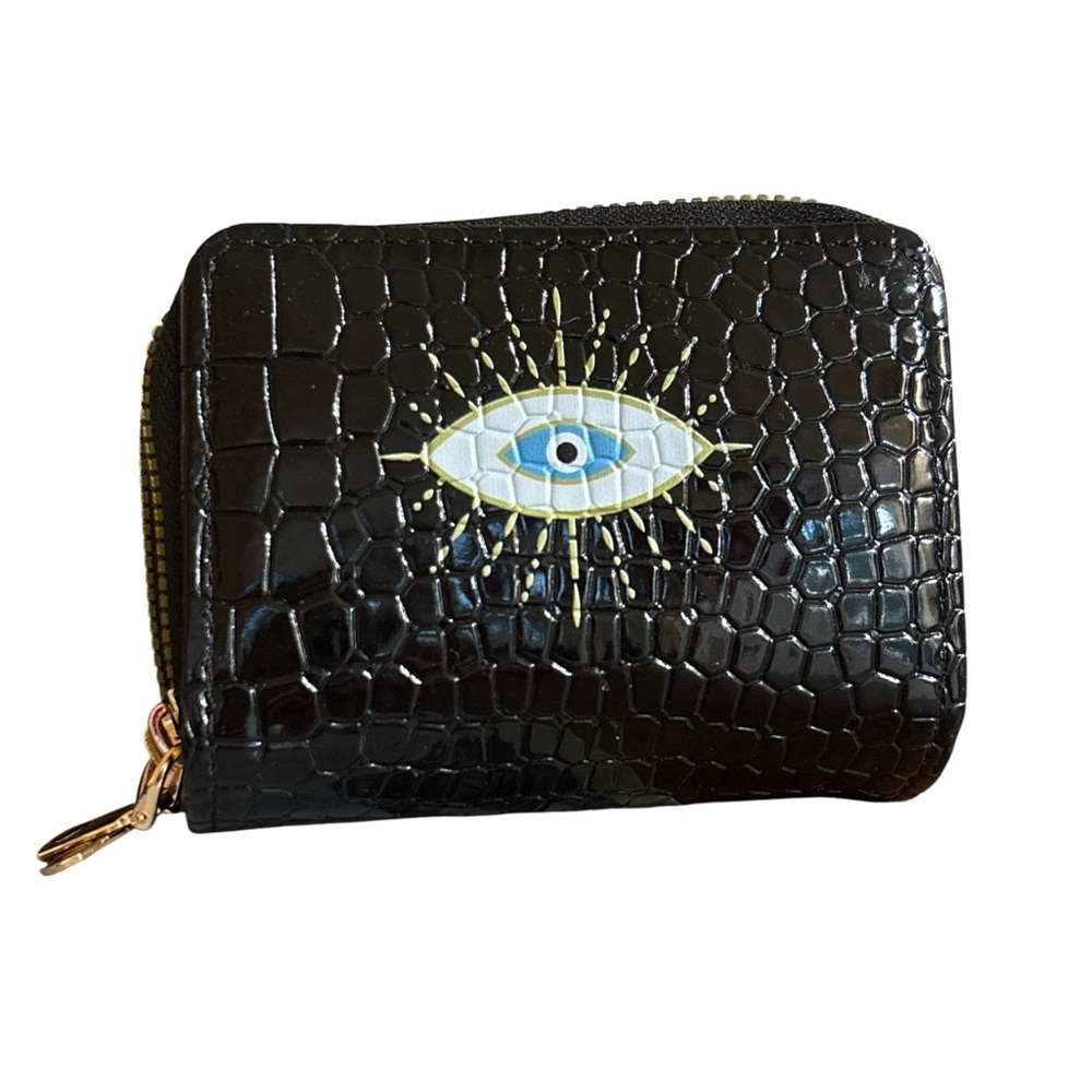 Black FAUX Croc-Embossed Wallet with Eye Design